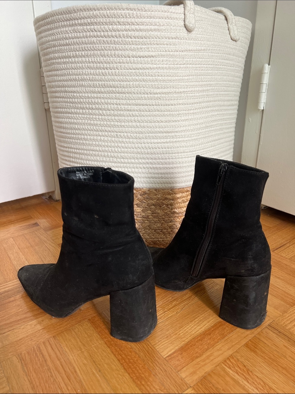Black Suede High Block Heel Ankle Boots